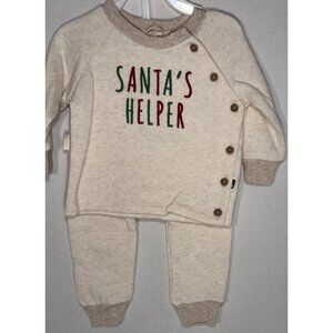 Rabbit + Bear Christmas Organic Cotton Santa’s Helper 3-6m 2pc Set Embroidered